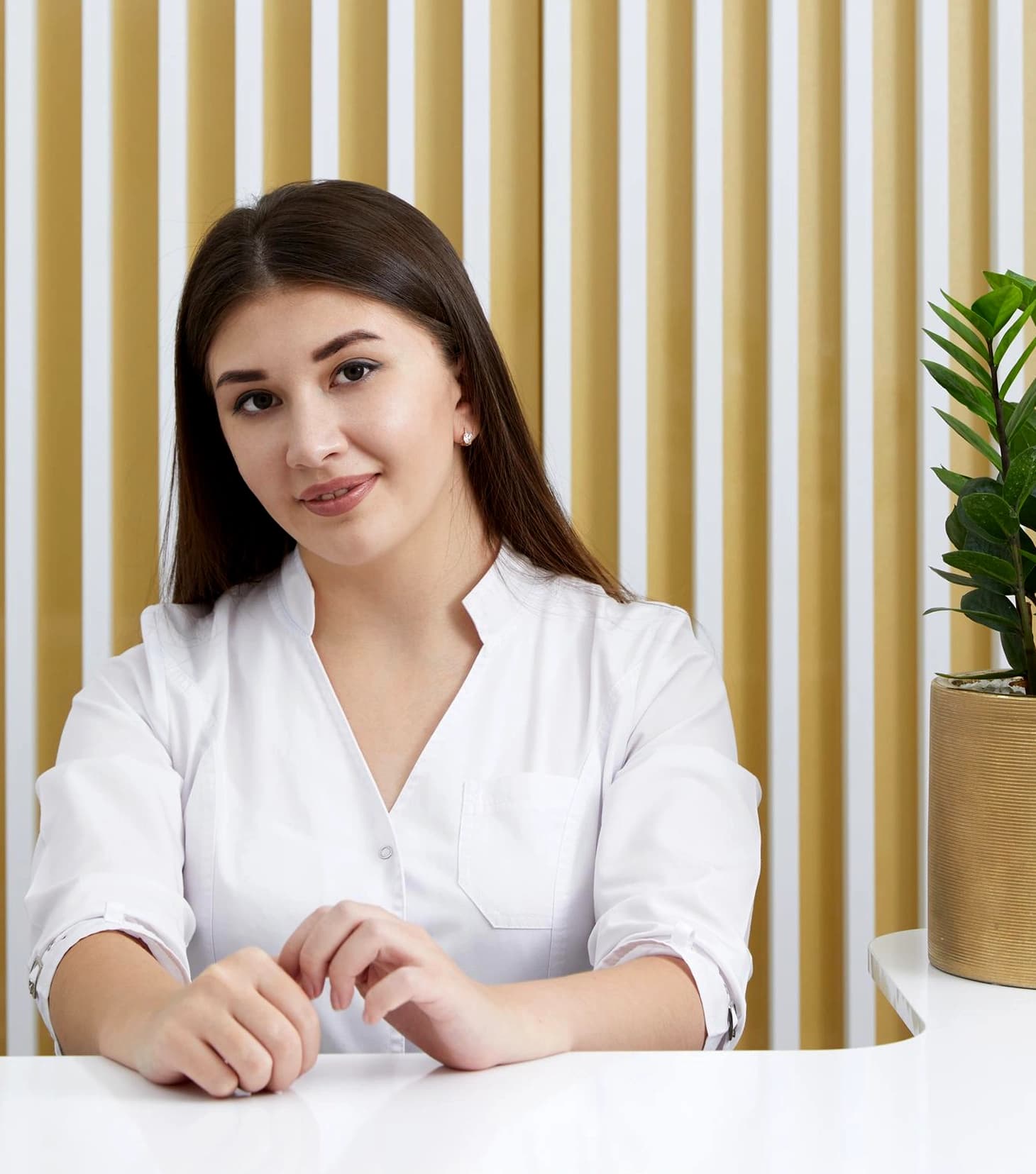 Dermapuritys modern reception area with warm lighting and branding