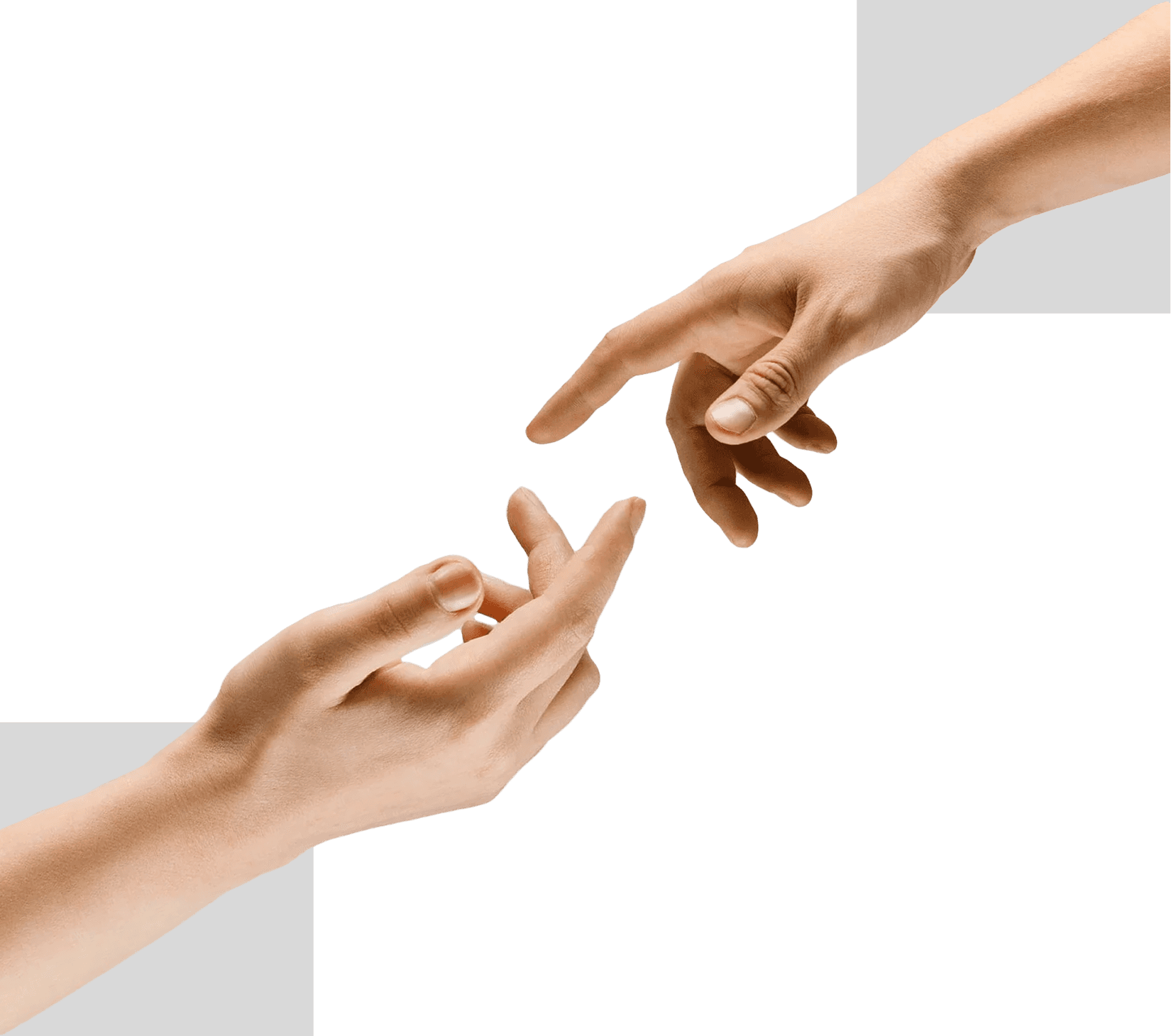 Caring hands reaching toward each other