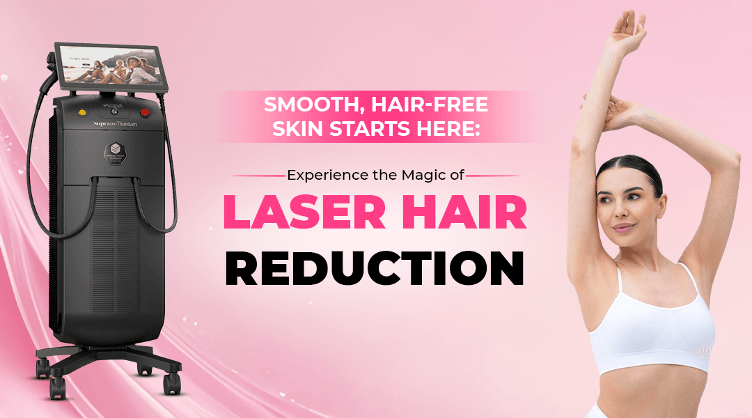 Anti-aging treatments demonstration showing a woman's face with circular callouts highlighting different skin areas